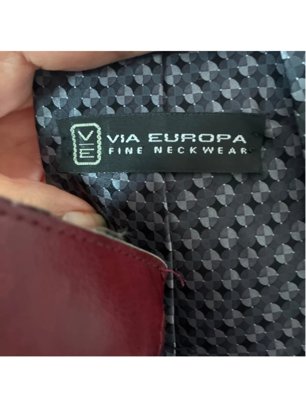 Men's Via Europa Silk Tie One Size Black Grey Geometric Pattern